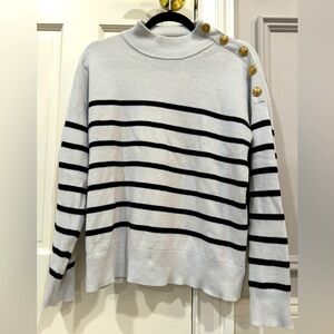 Nicole Miller Black and White Striped Sweater with Gold Buttons - Size Medium